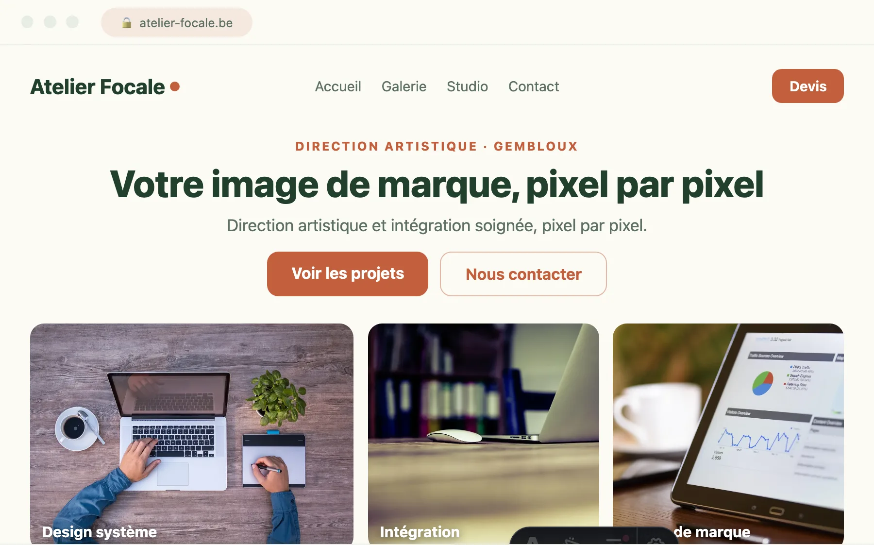 Réalisation front-end — studio web à Gembloux Interface d'un projet front-end conçu par Scornidigital