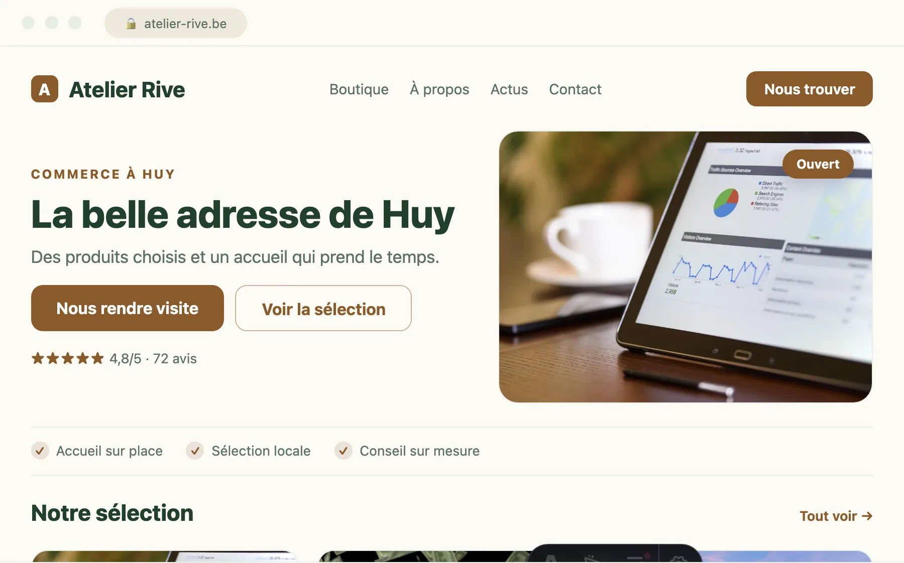 Réalisation services — studio web à Gembloux Interface d'un projet services conçu par Scornidigital