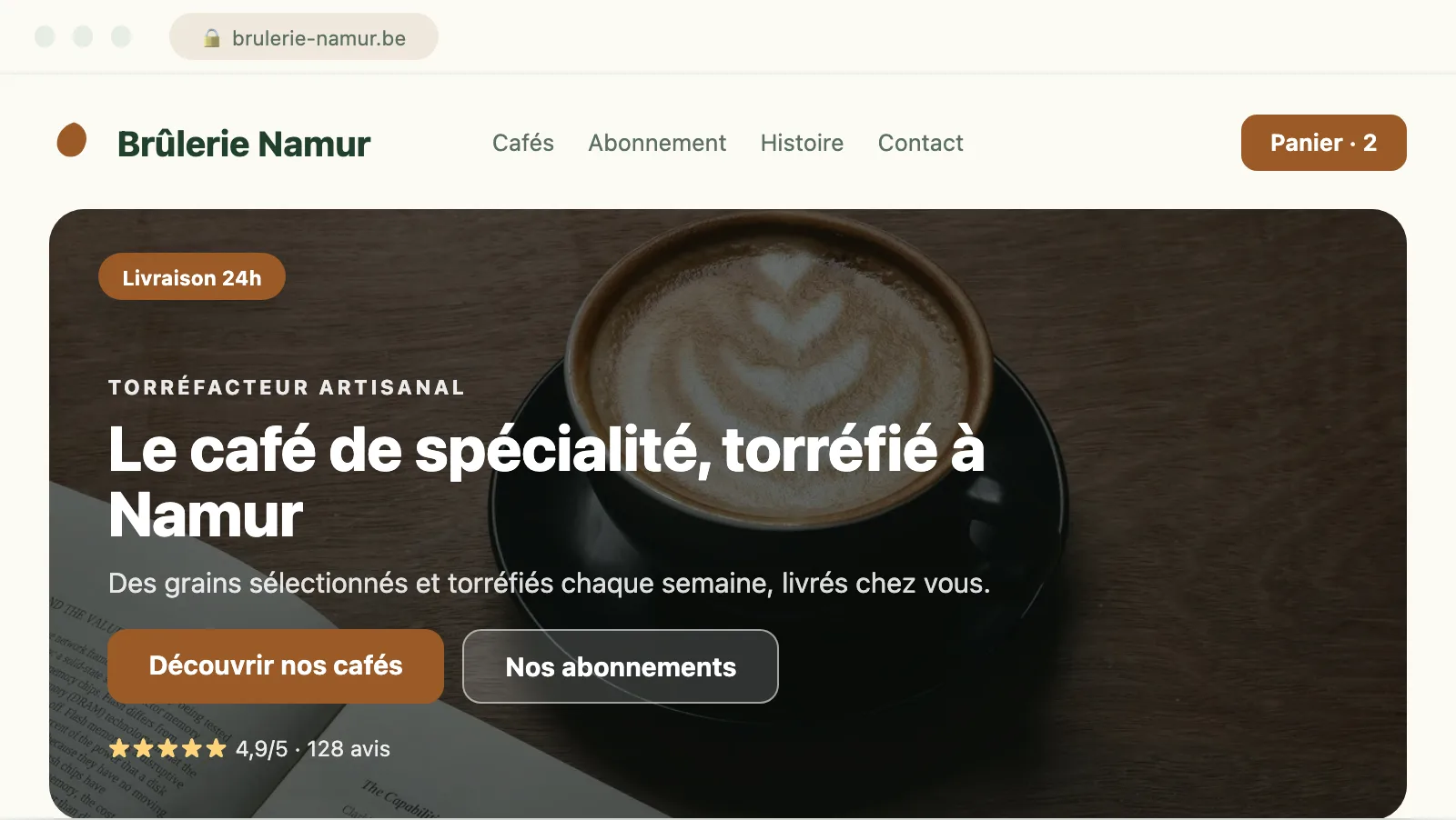 Exemple de boutique en ligne conçue par Scornidigital Aperçu d'un site e-commerce pour torréfacteur, conçu par Scornidigital