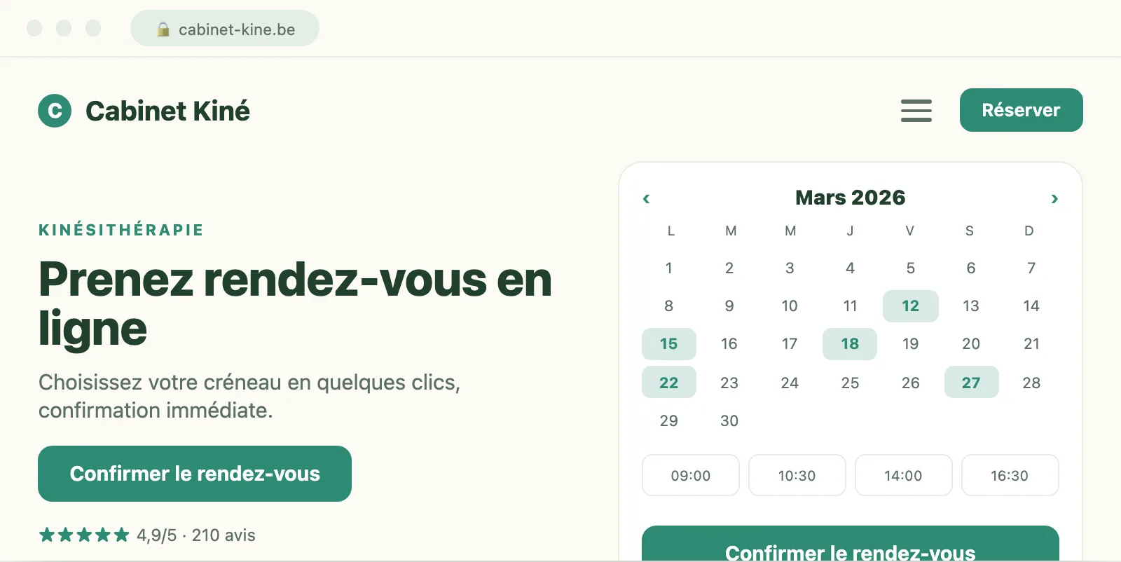 Exemple d'outil de réservation conçu par Scornidigital Aperçu d'un site de réservation en ligne pour kinésithérapeute, conçu par Scornidigital