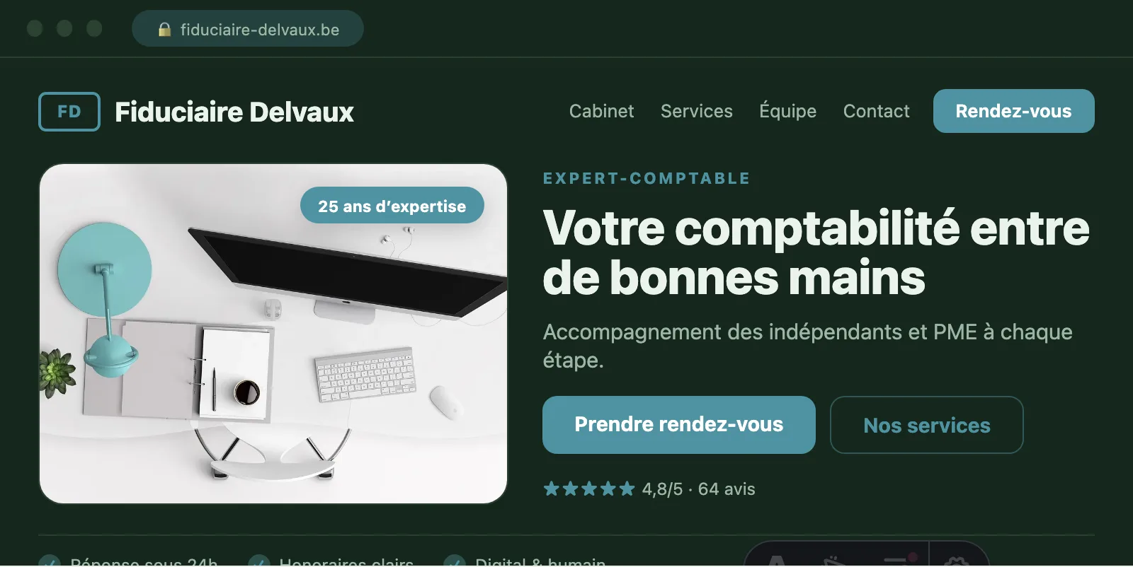 Exemple de site vitrine conçu par Scornidigital Aperçu d'un site vitrine pour cabinet comptable, conçu par Scornidigital