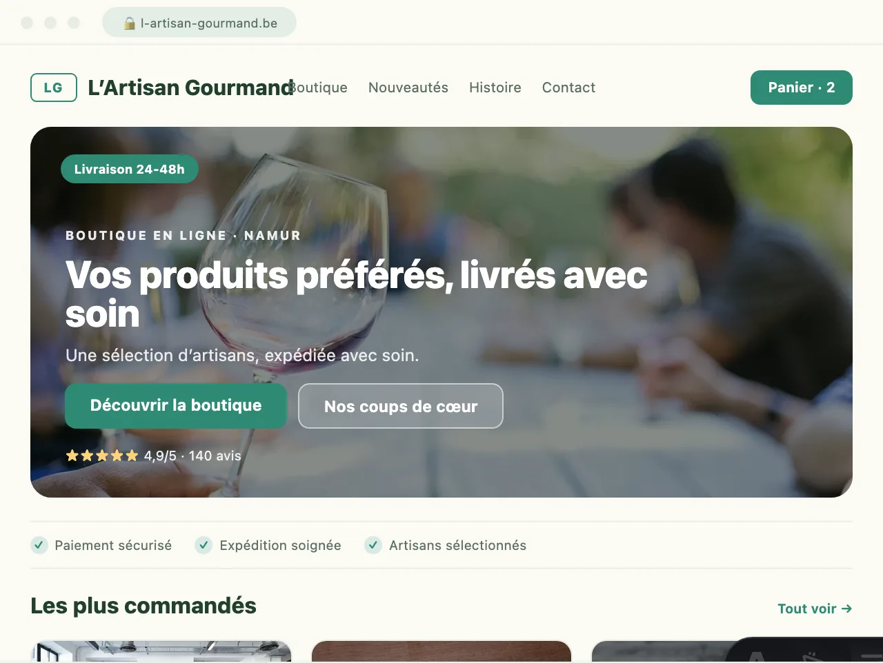 Boutique en ligne pour un commerce du centre de Namur — exemple de site conçu par Scornidigital