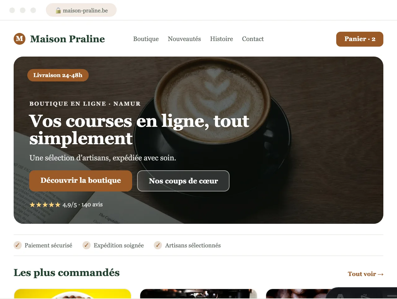 Prise de commande en ligne pour un commerce de bouche — exemple de site conçu par Scornidigital
