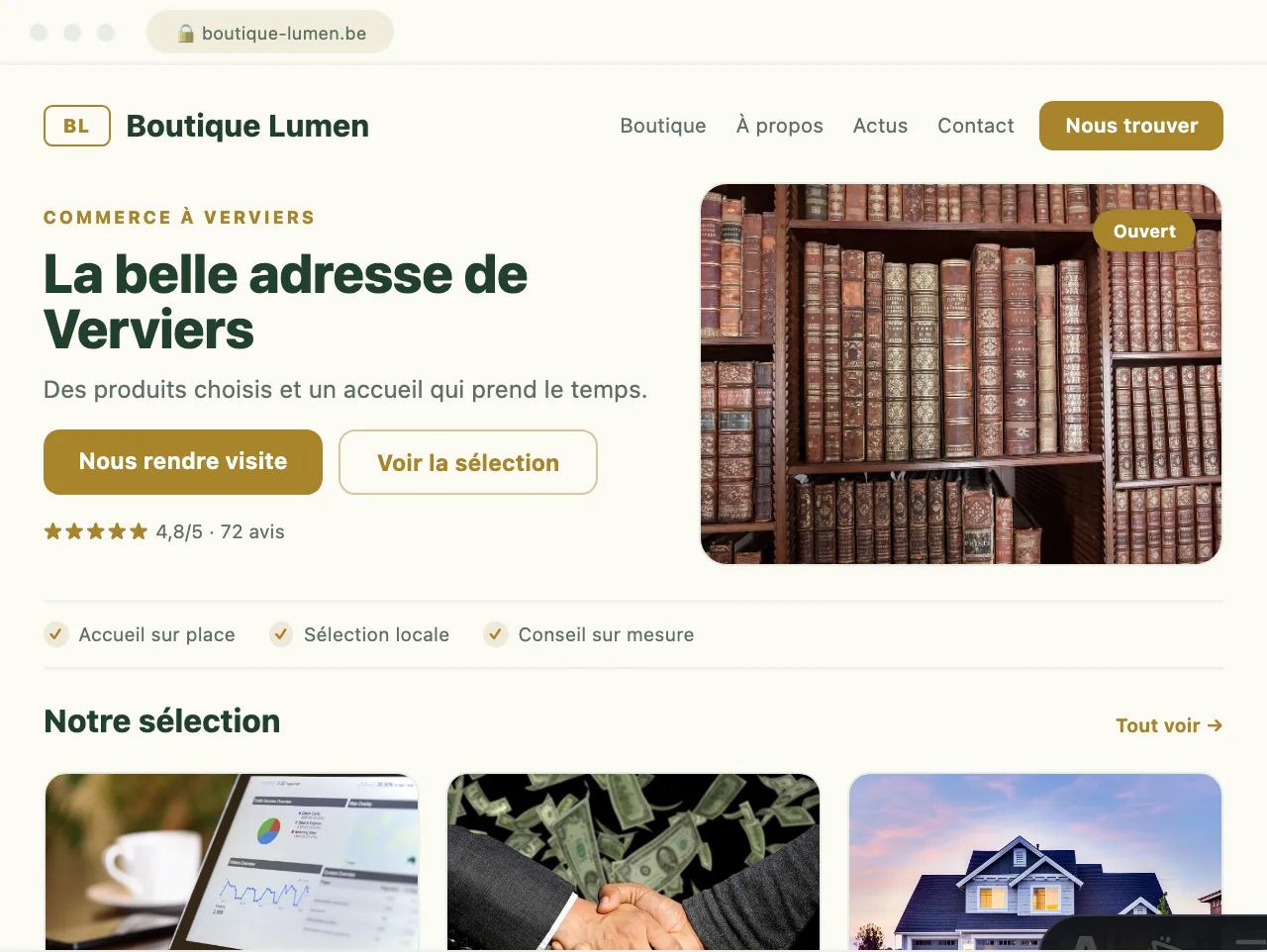Site vitrine pour un commerce du centre de Verviers — exemple de site conçu par Scornidigital