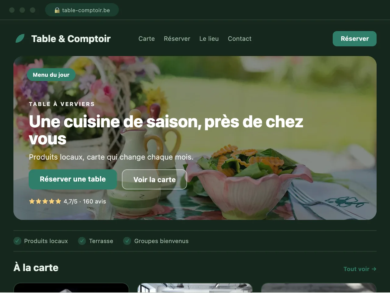 Site avec réservation pour un établissement horeca — exemple de site conçu par Scornidigital