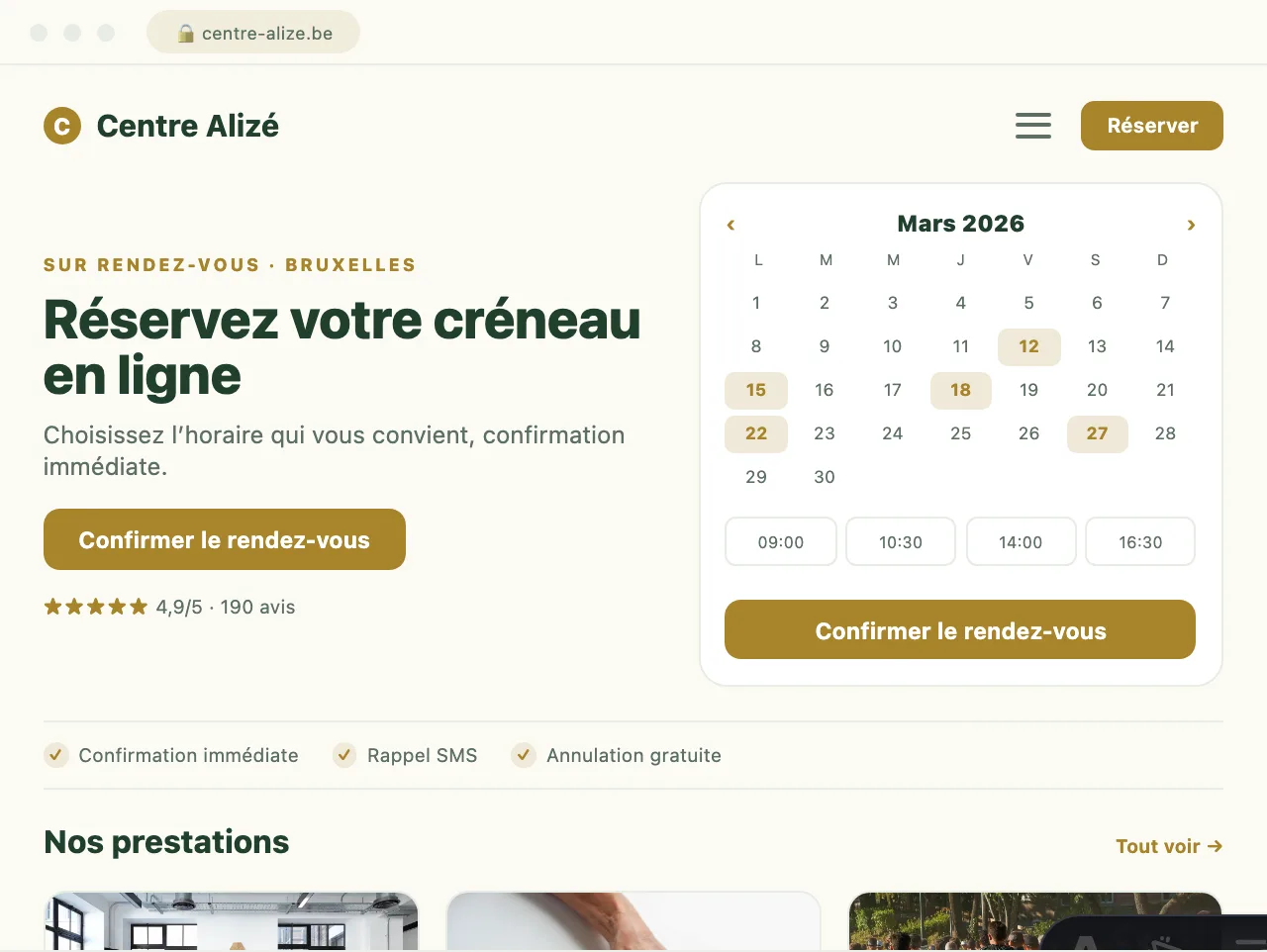 CRM de rendez-vous · agence d'experts, Bruxelles — exemple de site conçu par Scornidigital