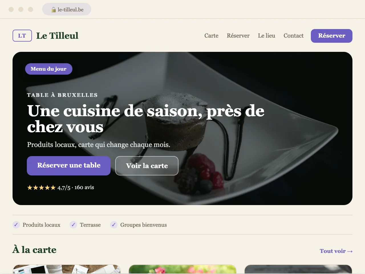 Réservation en ligne · établissement horeca — exemple de site conçu par Scornidigital