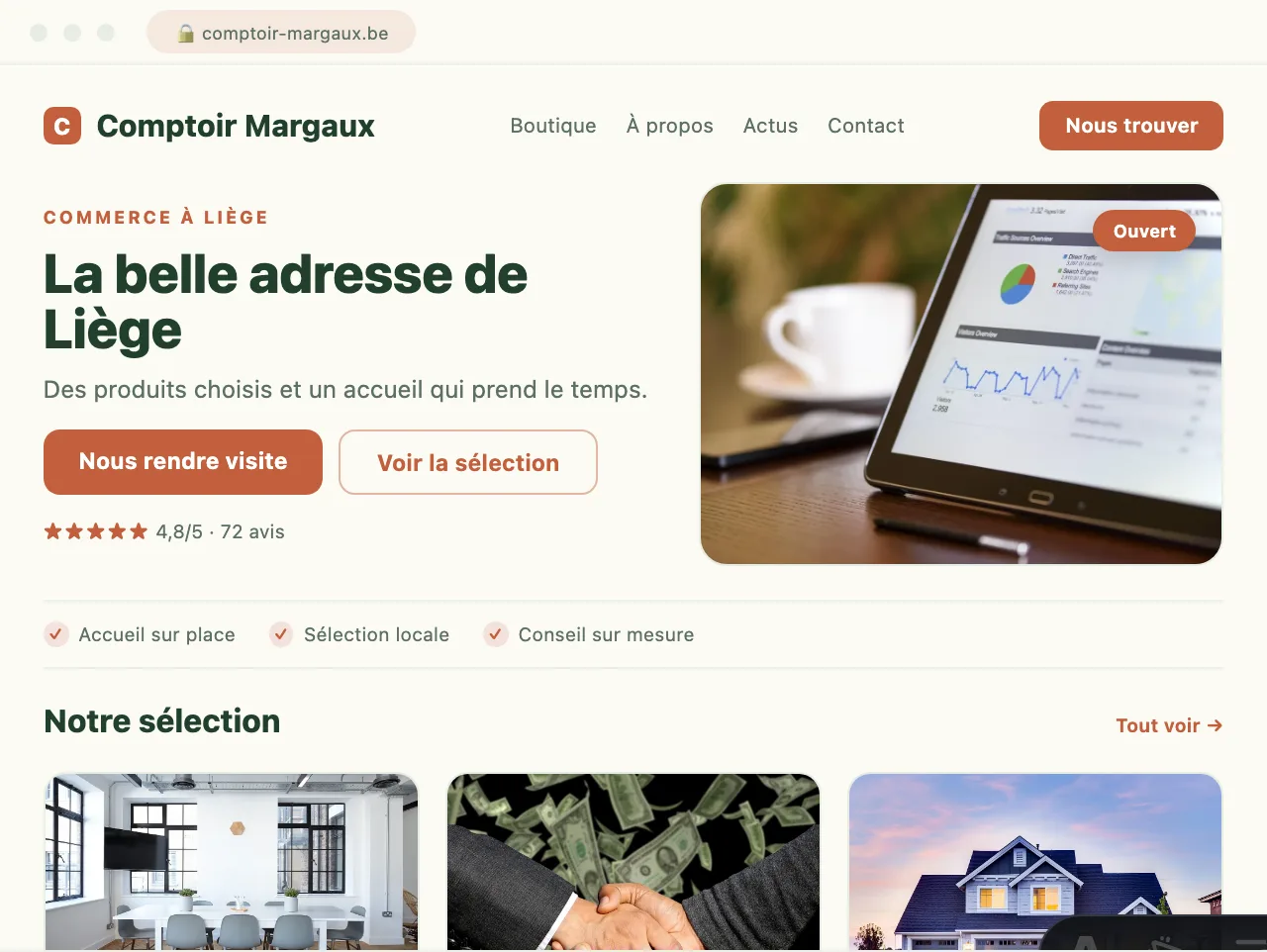 Site vitrine pour un commerce du centre de Liège — exemple de site conçu par Scornidigital