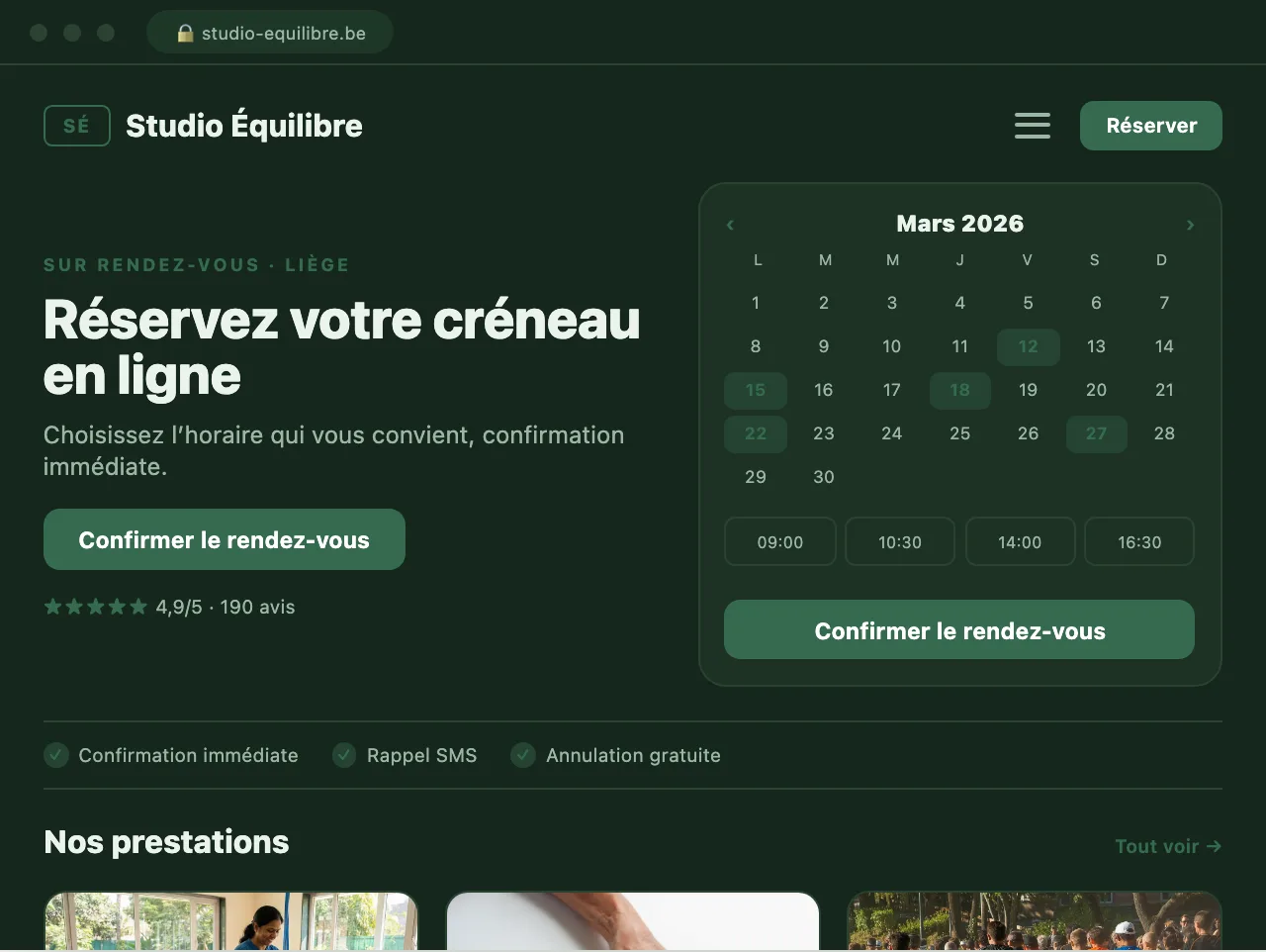 Prise de rendez-vous en ligne pour une profession libérale — exemple de site conçu par Scornidigital