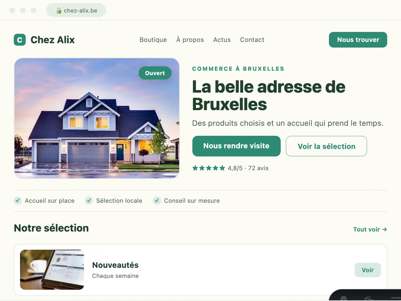 Refonte d'interface pour un site vitrine bruxellois — exemple de site conçu par Scornidigital