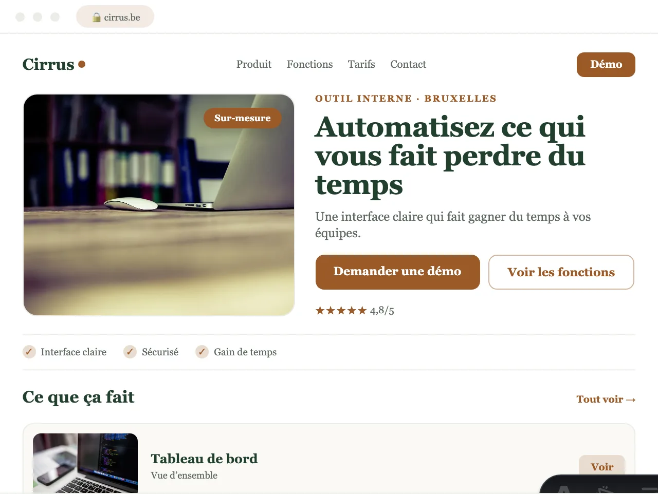 Interface d'application web pour une PME — exemple de site conçu par Scornidigital