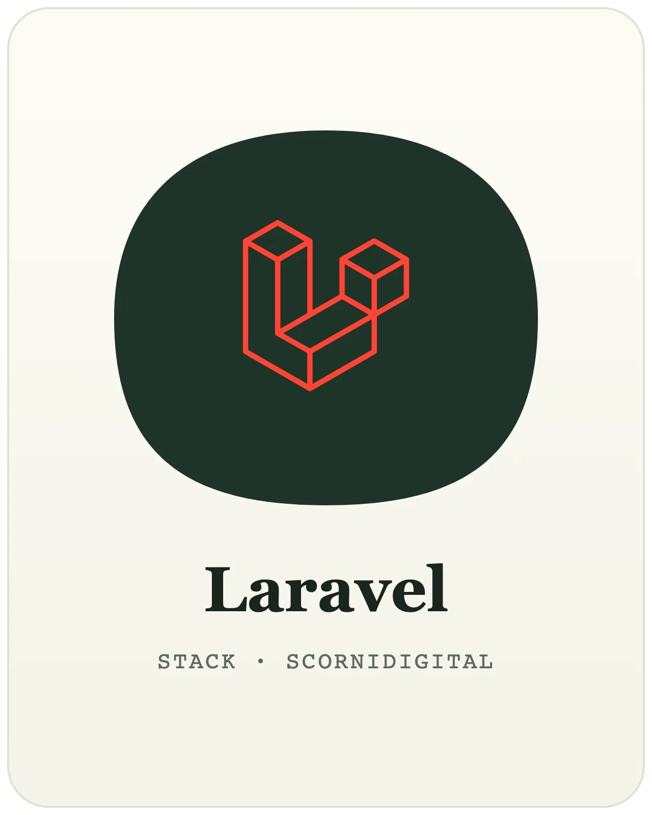 Développement Laravel par Scornidigital Logo Laravel — le framework PHP le plus utilisé, technologie utilisée par le studio web Scornidigital à Gembloux.