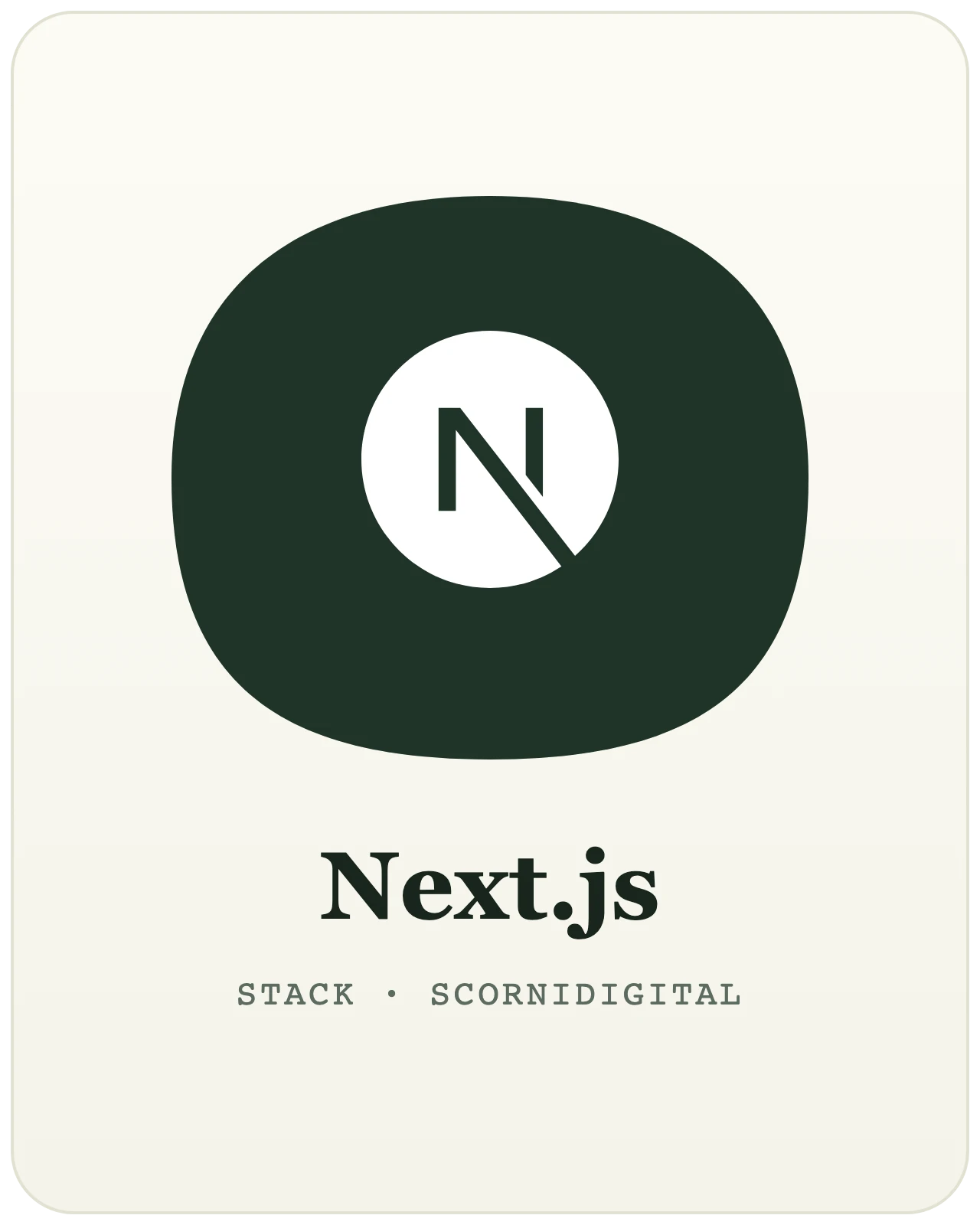 Développement Next.js par Scornidigital Logo Next.js — le framework React rapide et bien référencé, technologie utilisée par le studio web Scornidigital à Gembloux.