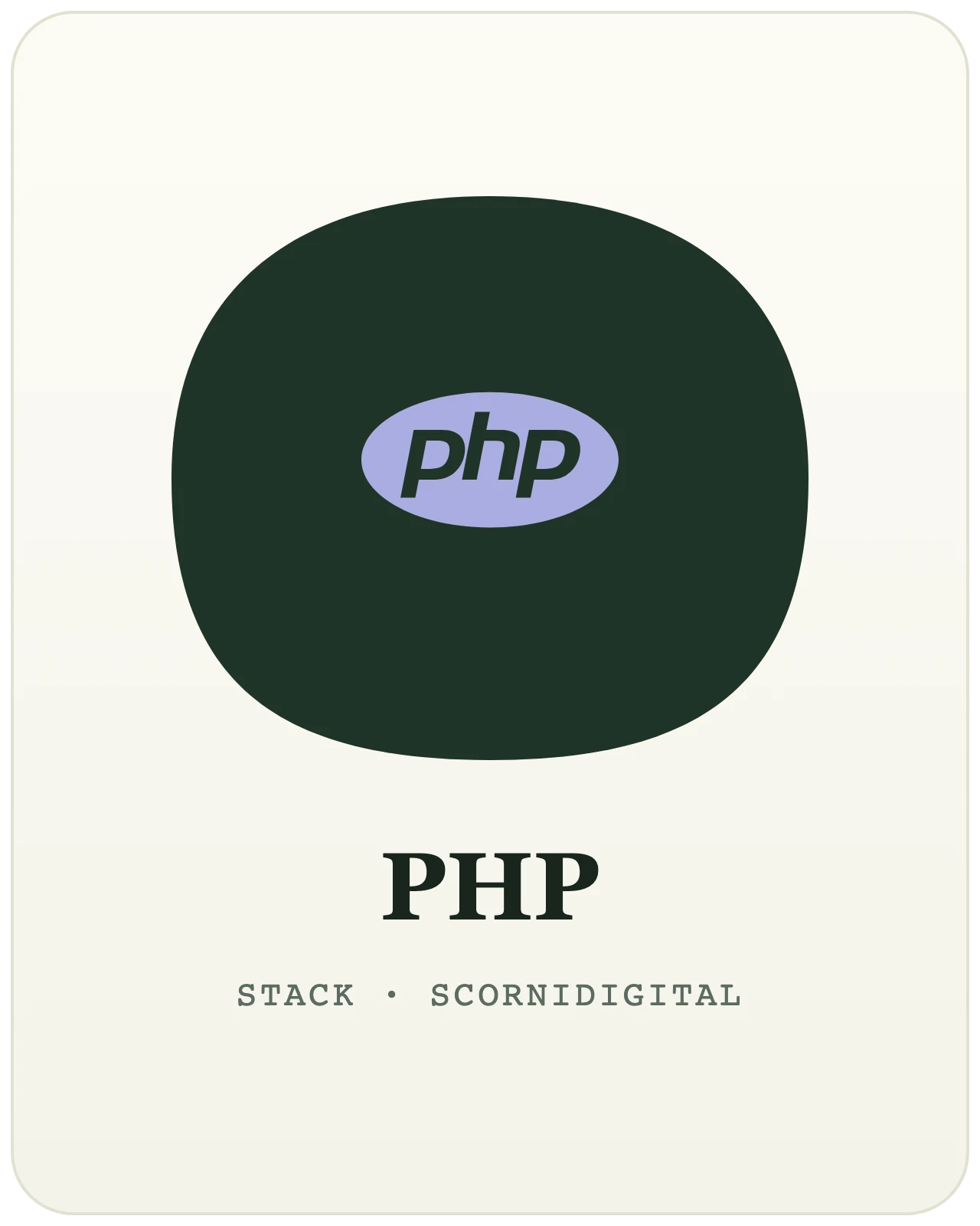 Développement PHP par Scornidigital Logo PHP — le langage serveur du web, technologie utilisée par le studio web Scornidigital à Gembloux.