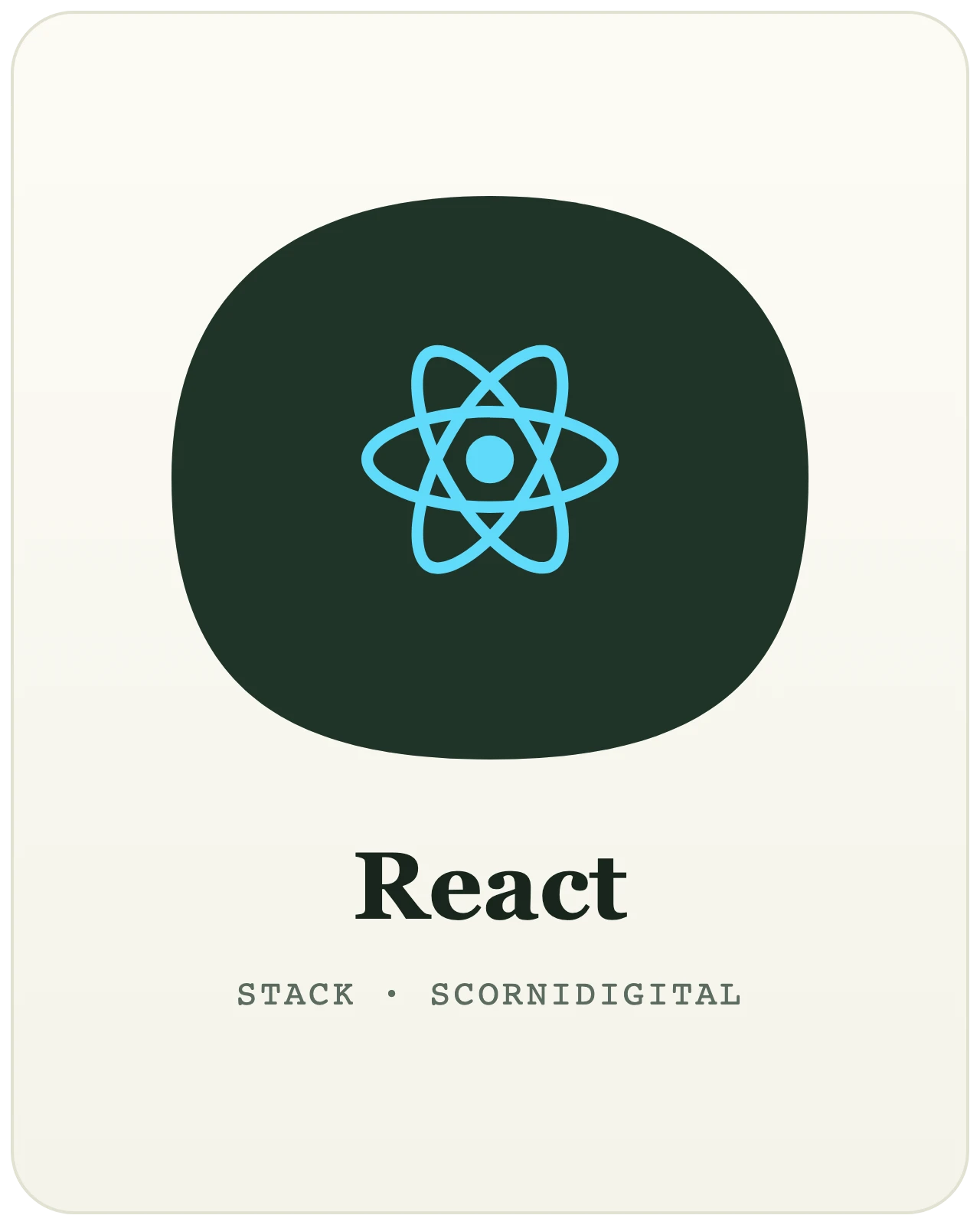 Logo React — la bibliothèque JavaScript d’interfaces web, technologie utilisée par le studio web Scornidigital à Gembloux.