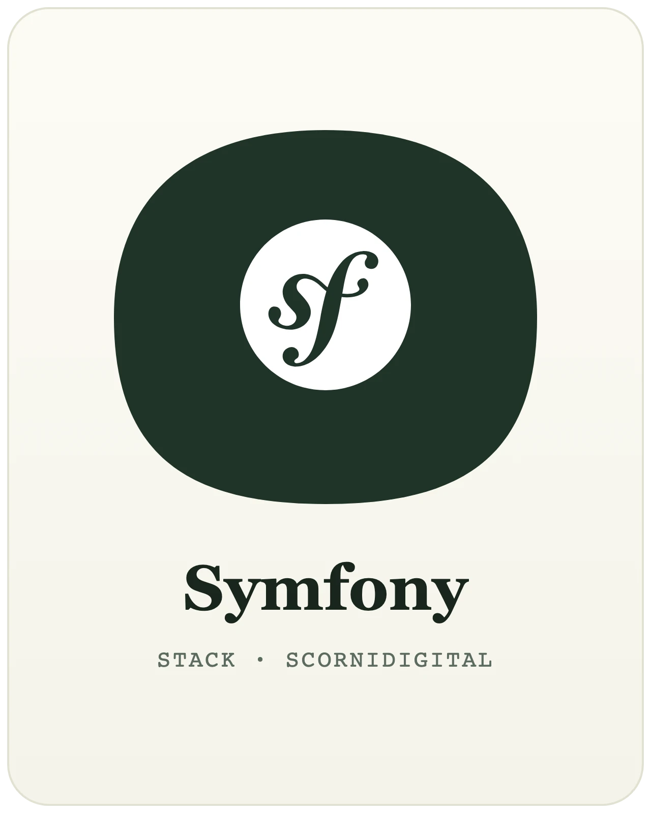 Développement Symfony par Scornidigital Logo Symfony — le framework PHP robuste et durable, technologie utilisée par le studio web Scornidigital à Gembloux.